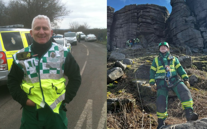 Dave during his days at HART showing him in two different environments. One scene shows him at the roadside with an emergency vehicle behind him, while he's wearing a high visibility safety jacket. The other environment is Dave in a mountainous area in full protective gear and a wearing a helmey.