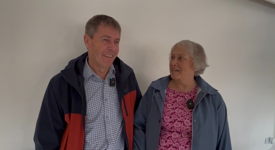 James and Adele Lapworth looking at each other as they reflect on the role they played in saving Anne's life