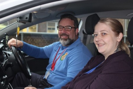 Paul Gandy and patient in car Tracey Croft.JPG